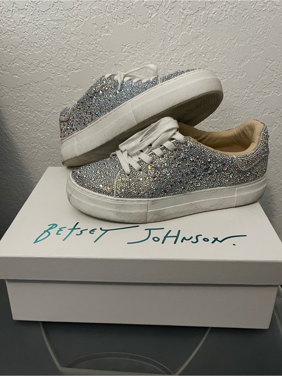 Betsey Johnson Shoes - Betsey Johnson Silver Crystal Embellished Platform Sneakers